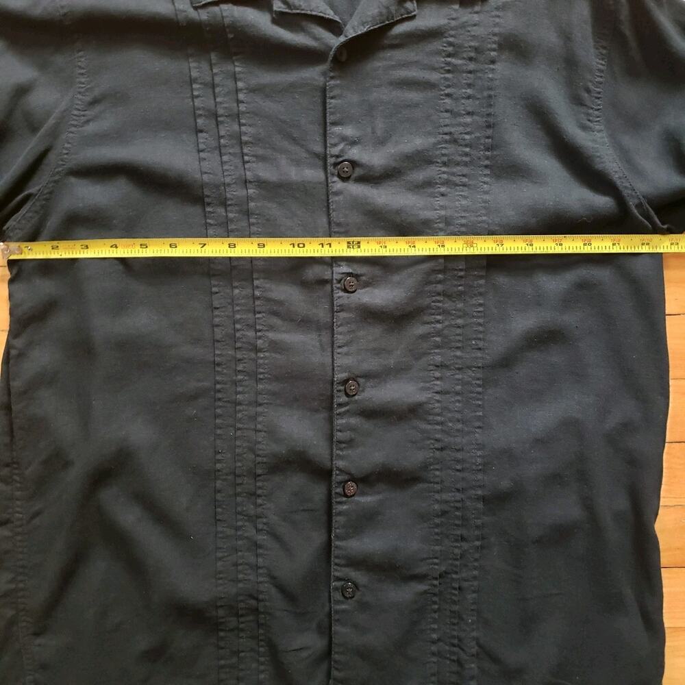 Haggar Camp Shirt Mens XL Linen Blend Black Casual Comfort Coastal Resort - Picture 5 of 11